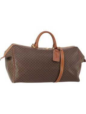 CELINE Macadam Canvas Boston Bag PVC Leather 2way Brown Gold